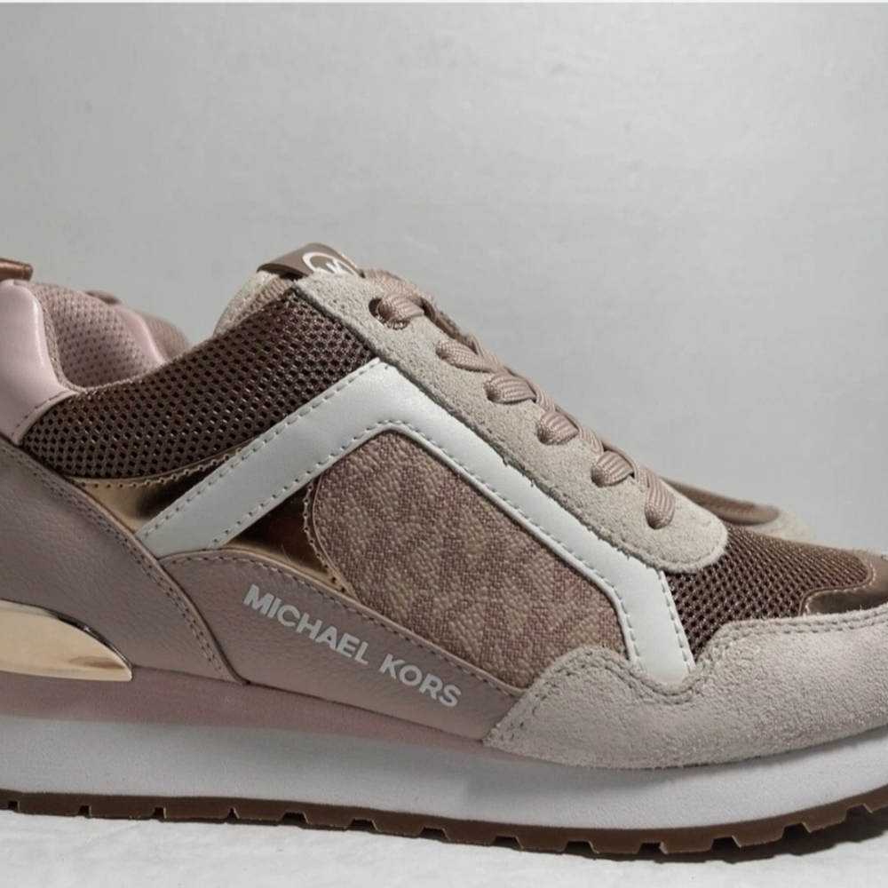Michael Kors Pink Beige Logo Accent Running Sneakers